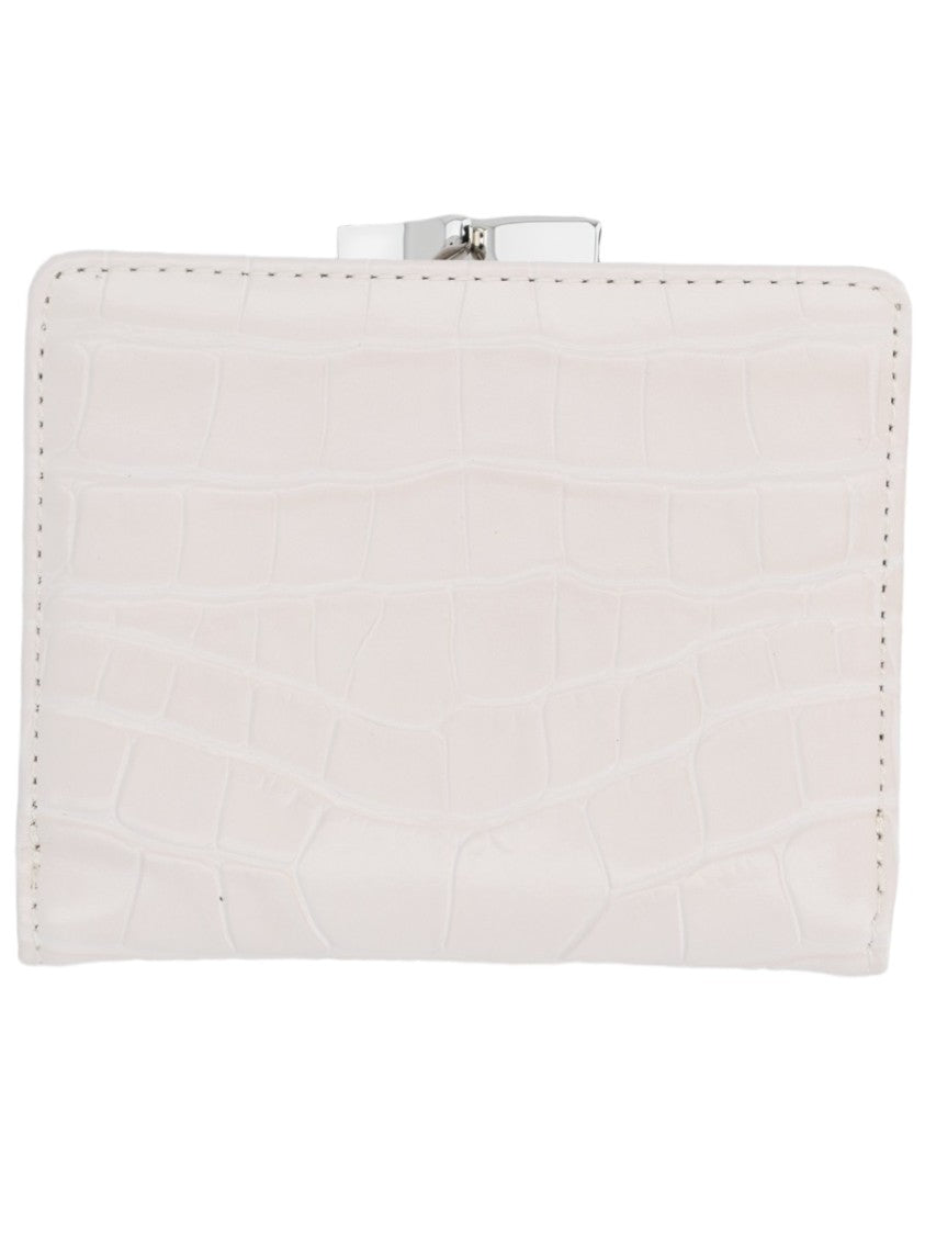 Vivienne Westwood Textured Ivory Wallet With Crocodile Pattern And Silver Emblem