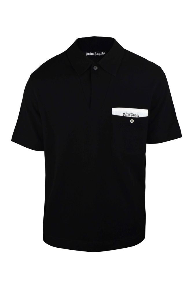 Palm Angels Button-Down Black Polo Shirt With Logo Patch