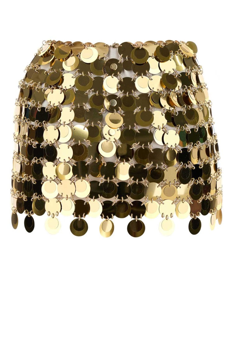 Paco Rabanne Gold Maxi Sequins Mini Skirt
