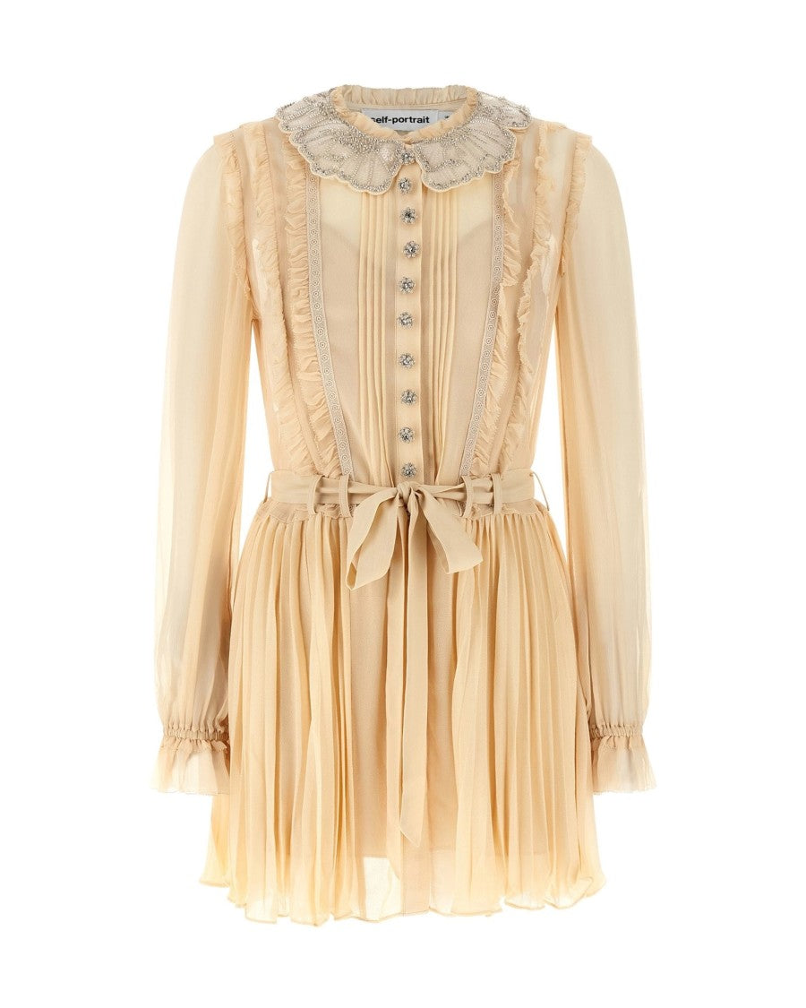 Self-Portrait Mini Georgette Dress With Pleating And Embroidery