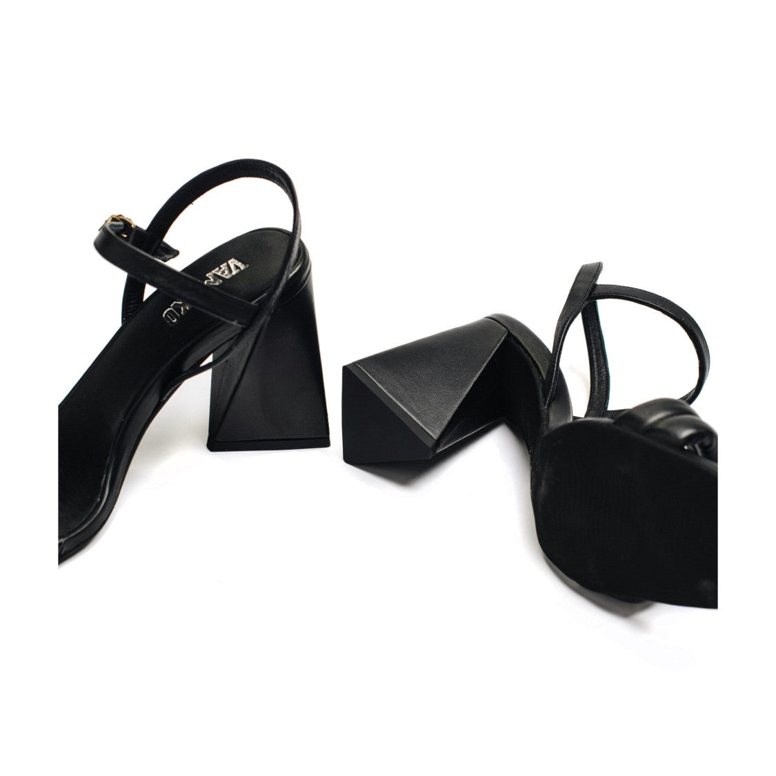 Vamsko Eden Black Knotted Strap Block Heel Leather Sandals