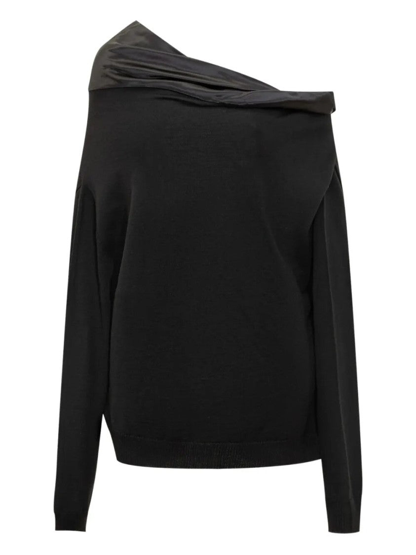 Alberta Ferretti Off-Shoulder Wool Knitwear With Satin-Like Collar