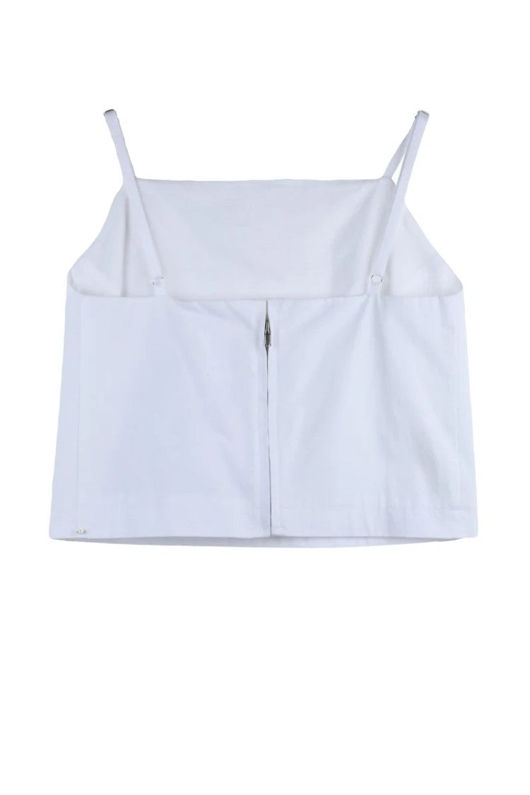 Sportmax Cropped Cotton Top With Zipper - White