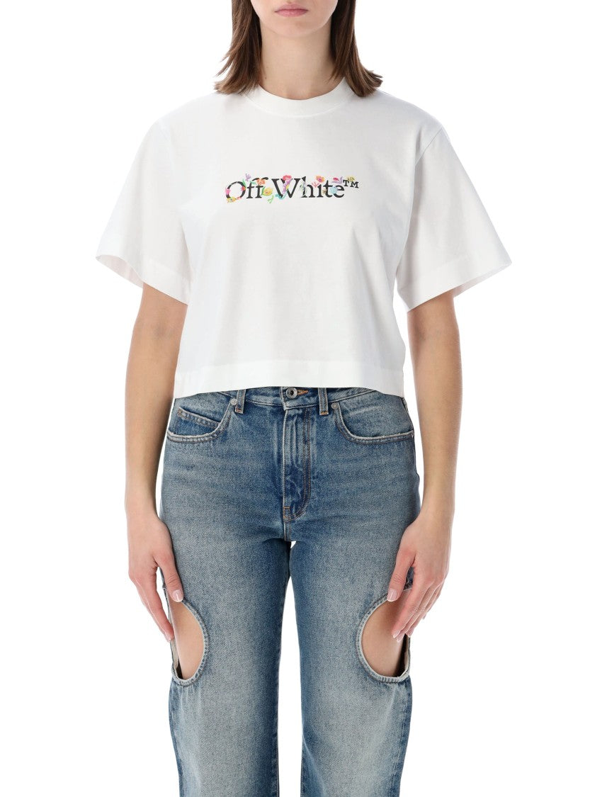 Off-White Flower Cropped Floral Logo Shirt
