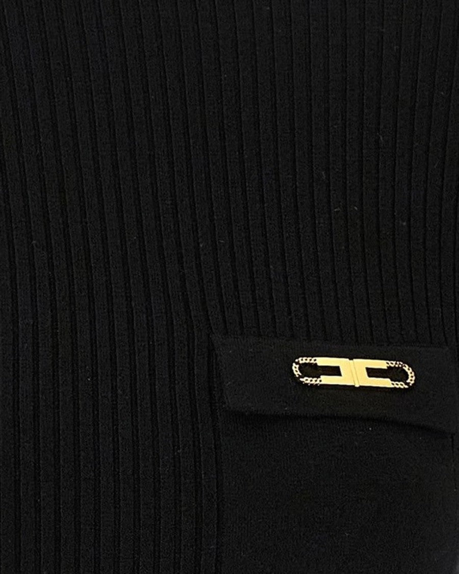 Elisabetta Franchi Black Ribbed Sweater With Pocket
