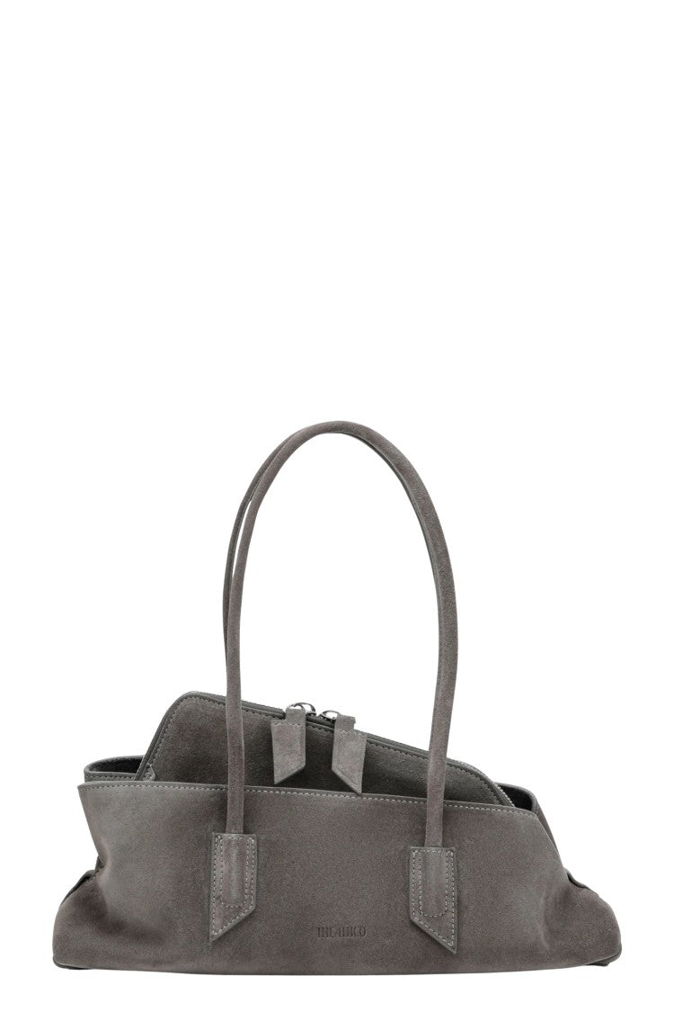 The Attico Gray La Passeggiata Medium Double Handle Suede Handbag