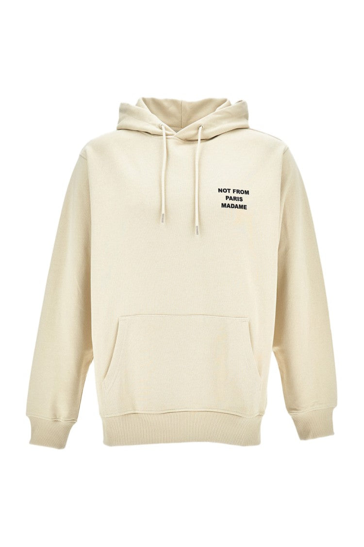 Drôle De Monsieur Oversized Beige Drawstring Hoodie With Front Slogan And Embroidered Back