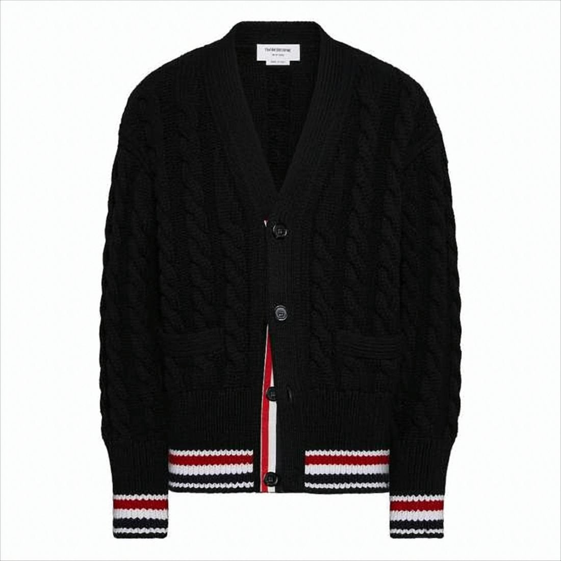 Thom Browne Classic Cable Knit Cardigan With Tricolor Accents