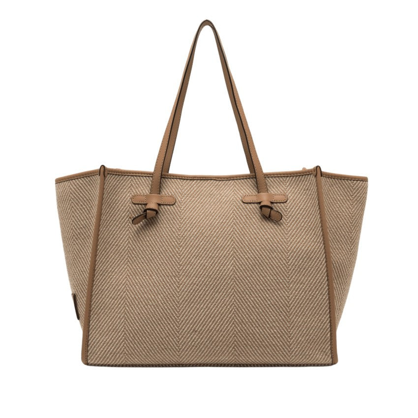 Marcella Structured Herringbone Wool Handbag With Leather Pouch