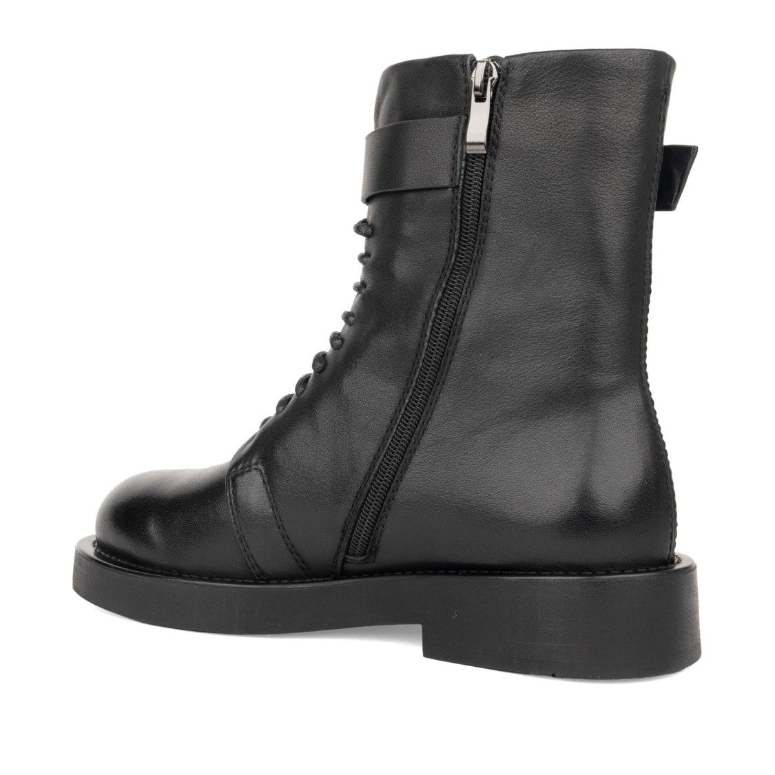 Linda Baumann Black Minimalist Ankle Strap Leather Ankle Boots