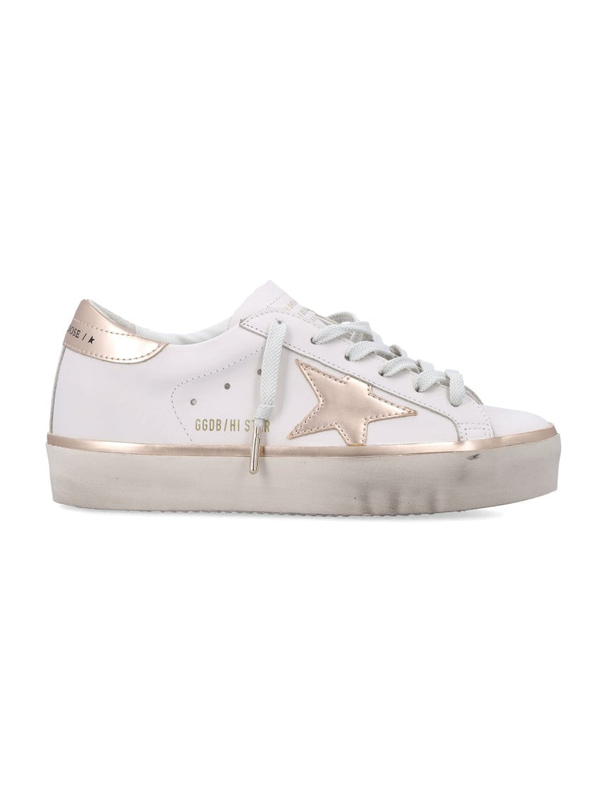 Golden Goose Hi Star White Leather Sneakers With Metallic Accents