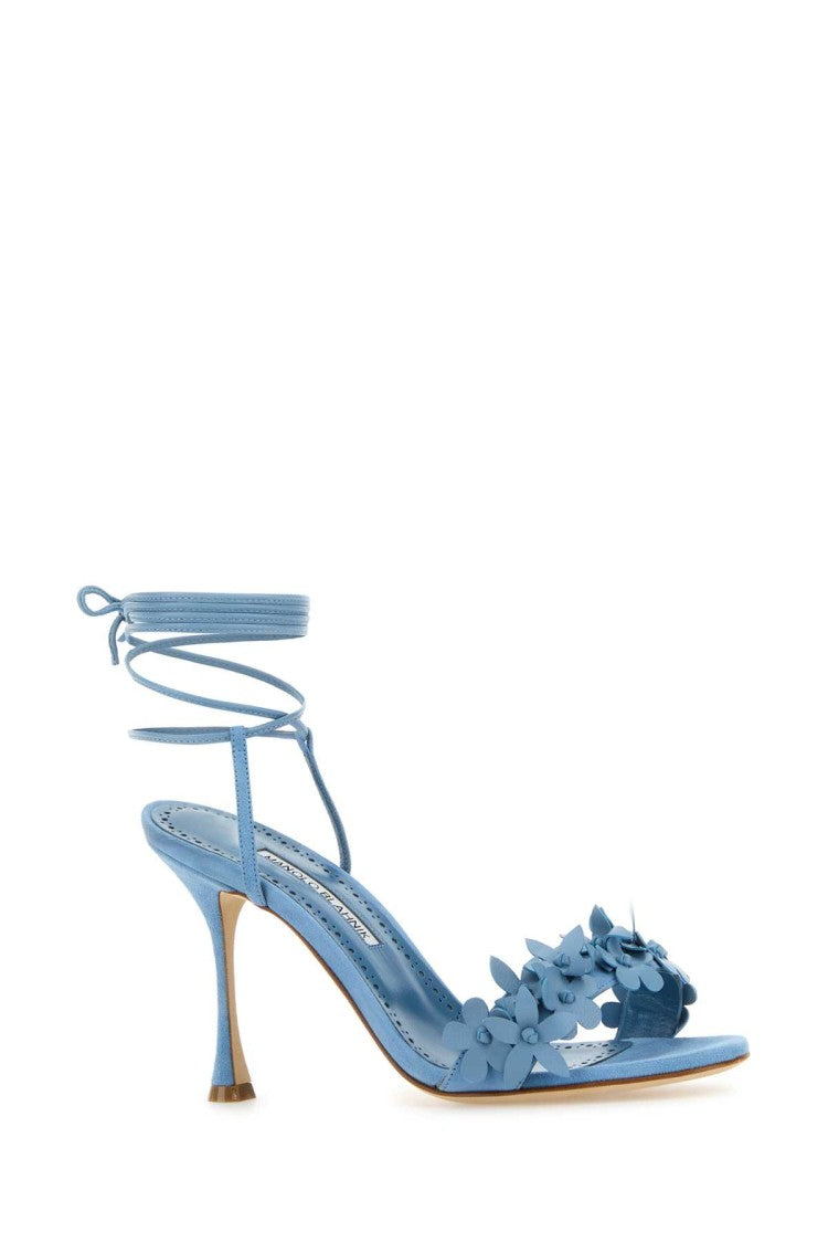 Manolo Blahnik Light Blue Leather Anista Sandals