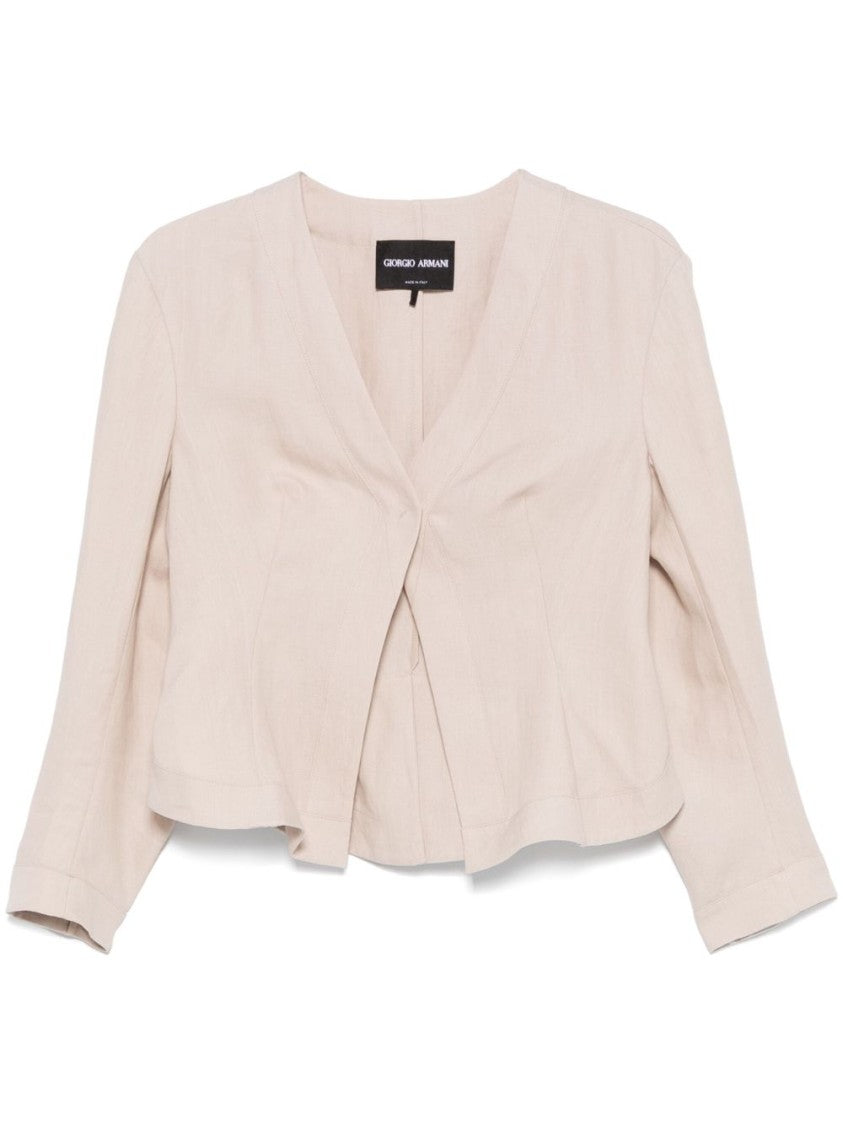 Giorgio Armani Cropped Sand Beige Jacket With Concealed Fastening And Rear Vent