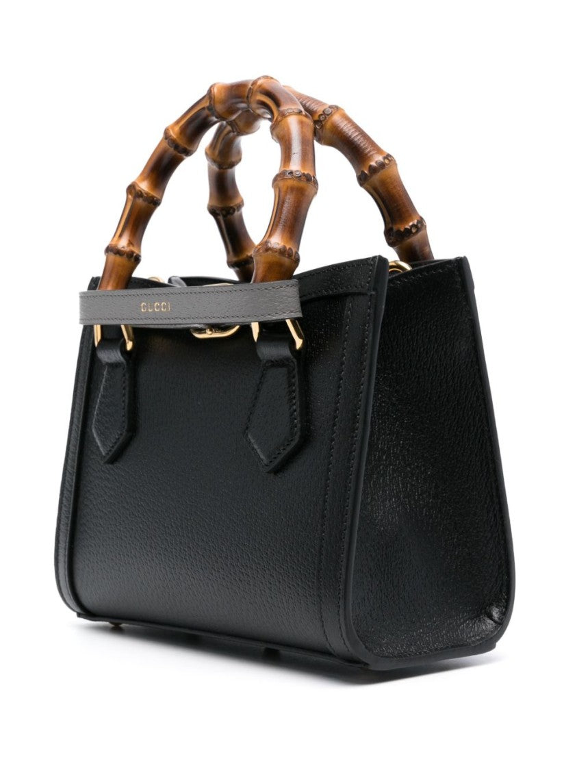 Gucci Black Diana Leather Bamboo Tote Bag