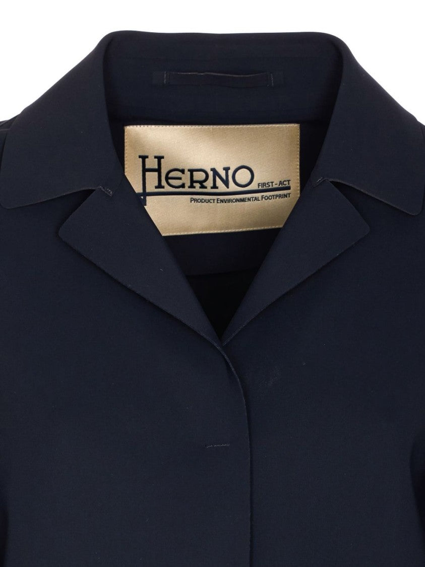 Herno Navy Blue Parka Coat With Concealed Fastening