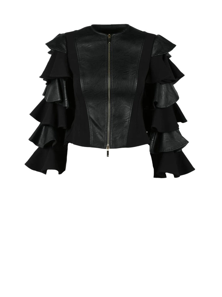 Anna Buzzi Black Fitted Faux Leather Jacket
