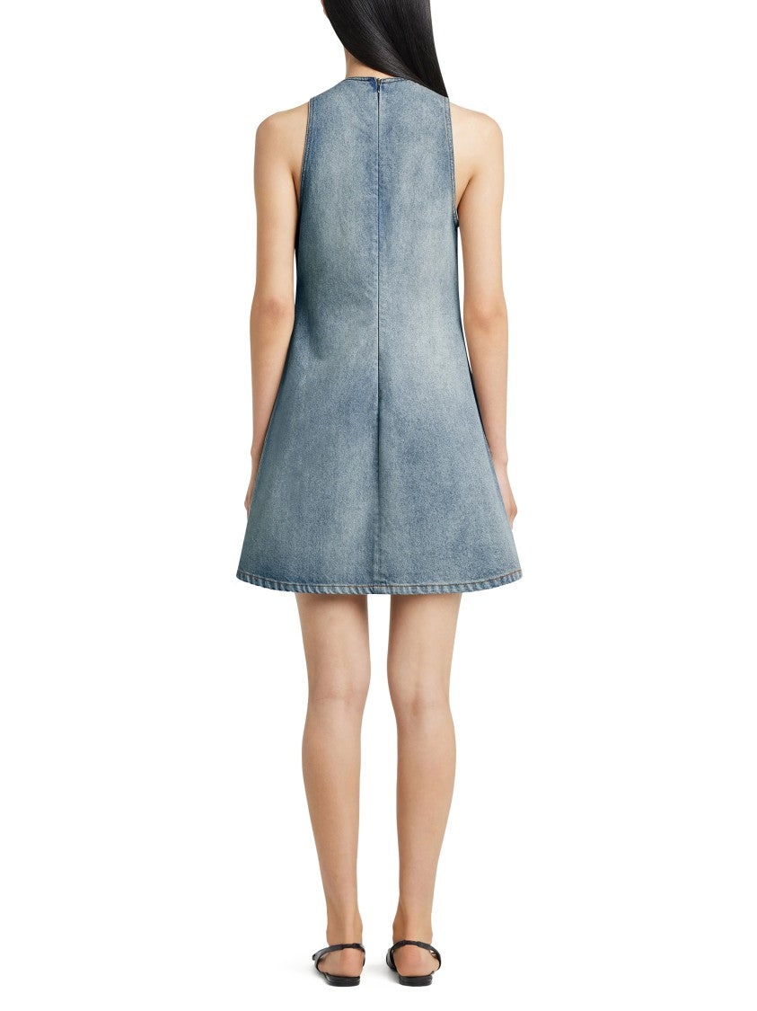 Courrèges Sleeveless A-Line Denim Dress With Button Detail
