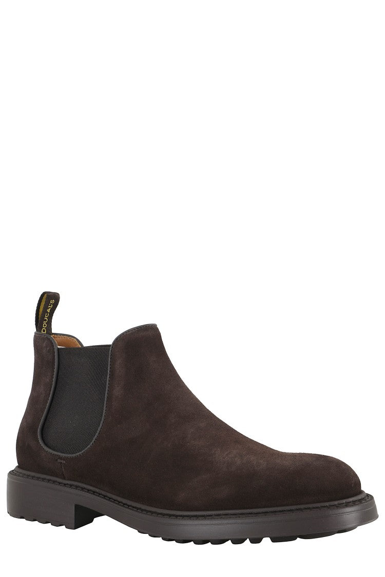 Doucal's Dark Brown Suede Ankle Boot With Elastic Inserts