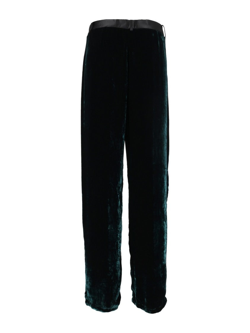 Forte Forte Black Moiré Silk-Velvet Satin-Waist Straight-Leg Pants
