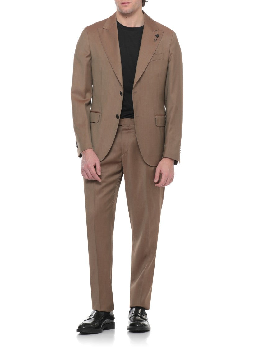Lardini Brown Pin Lapel Wool Suit