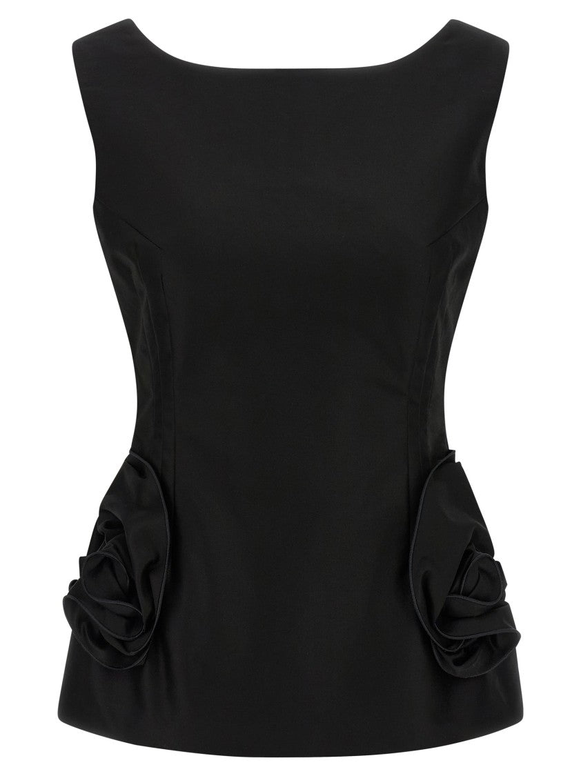 Magda Butrym Hourglass Black Top With 3D Floral Details