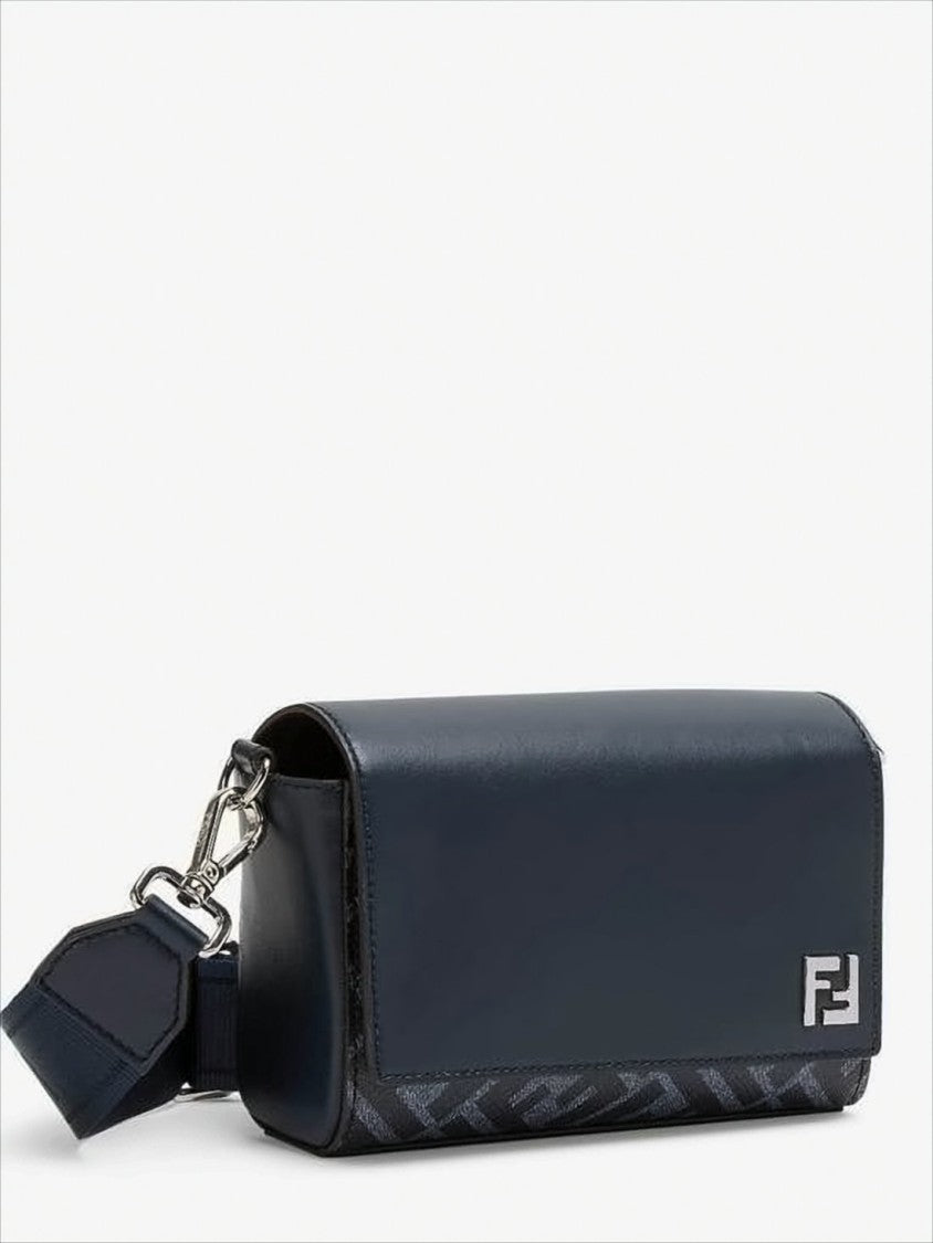 Fendi Sleek Rectangular Crossbody Bag With Textured Fabric And Metallic Logo