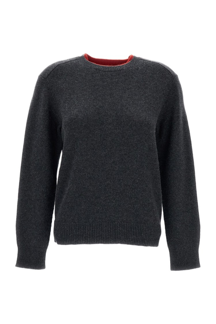 Loulou De Saison Two-Tone Cashmere Crewneck Sweater With Contrast Trim