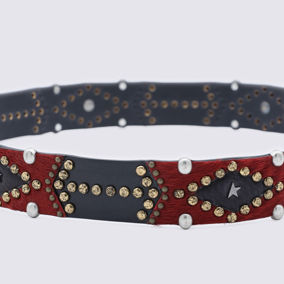 Golden Goose Black Belt With Silver Buckle And Studded Patches