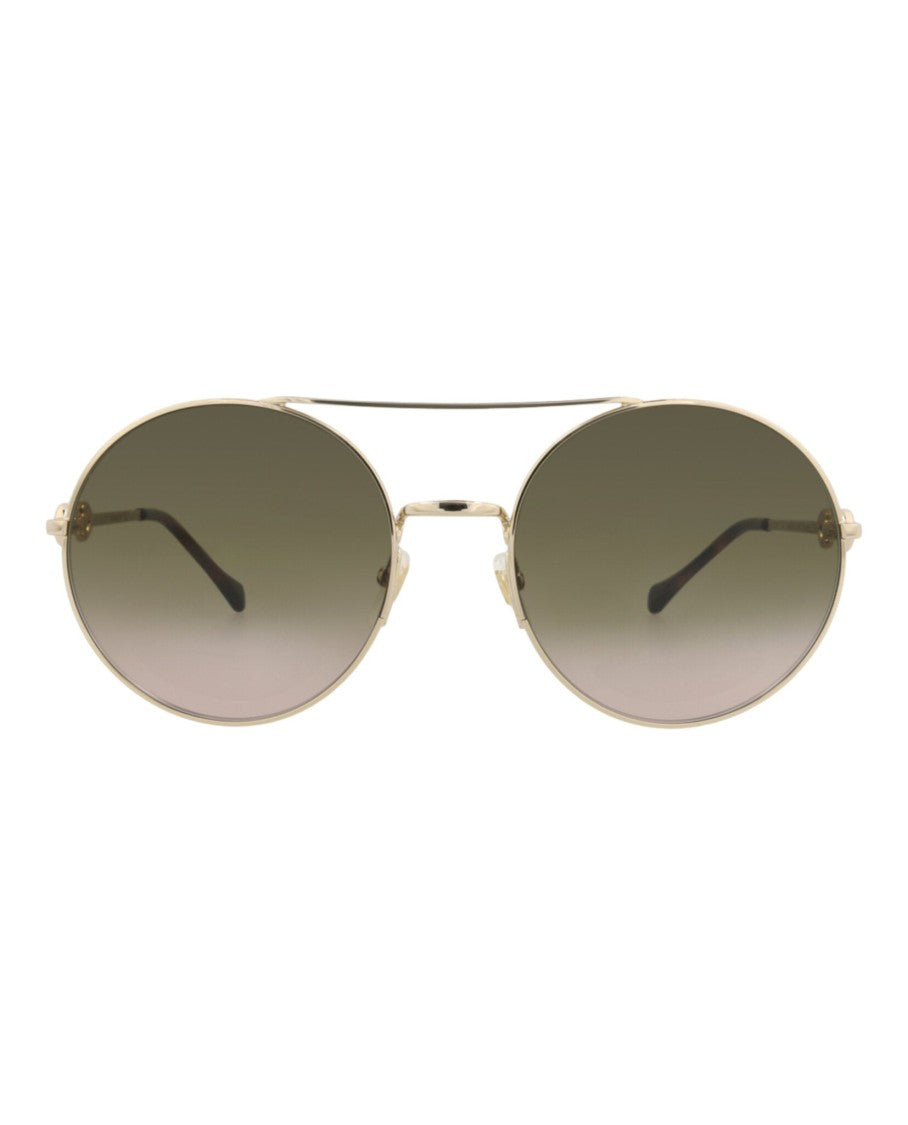 Gucci Round-Frame Metal Sunglasses With Gradient Lenses And Cutout Accents