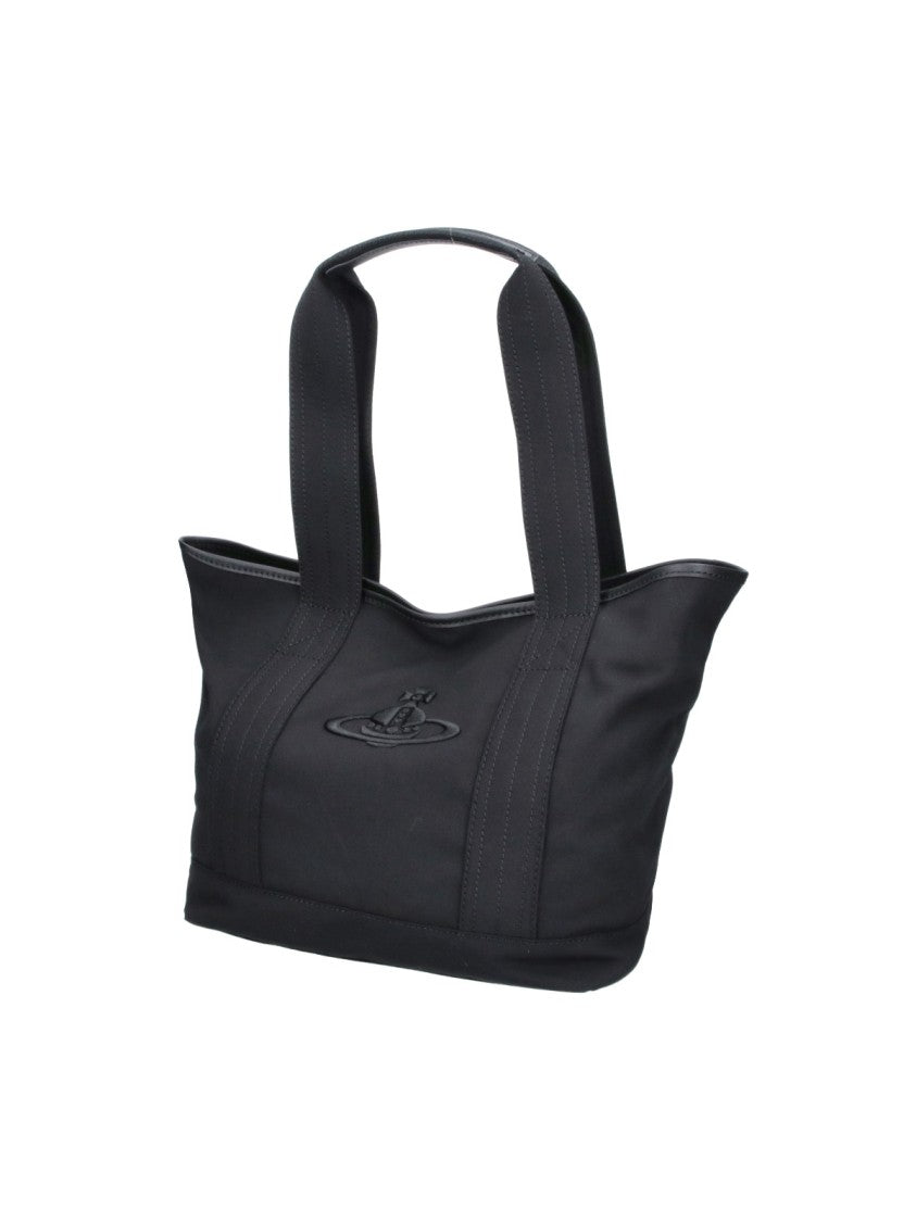 Vivienne Westwood Black Small Grant Embroidered Fabric Tote Bag