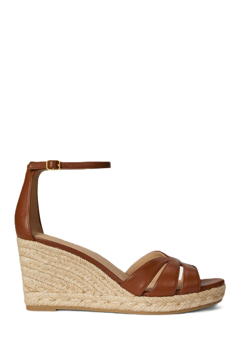 Lauren Ralph Lauren Brown Nellie Nappa Leather Wedge Espadrilles
