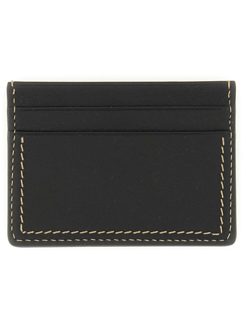 Jil Sander Black Leather Card Holder With Contrasting Stitching