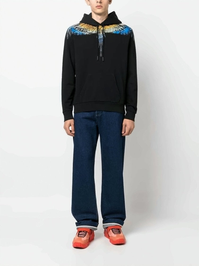 Marcelo Burlon Wing-Graphic Cotton Hoodie With Drawstring Hood