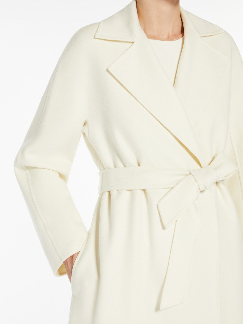 Max Mara Long White Coat With Wide Lapel