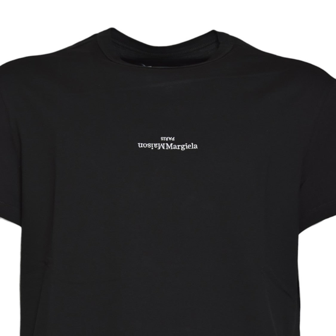 Maison Margiela Minimalist Black Cotton T-Shirt With Upside-Down Logo