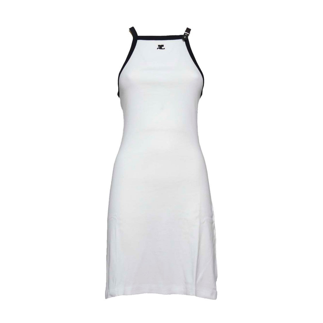 Courrèges White Cotton Buckle Short Dress With Contrast Trim