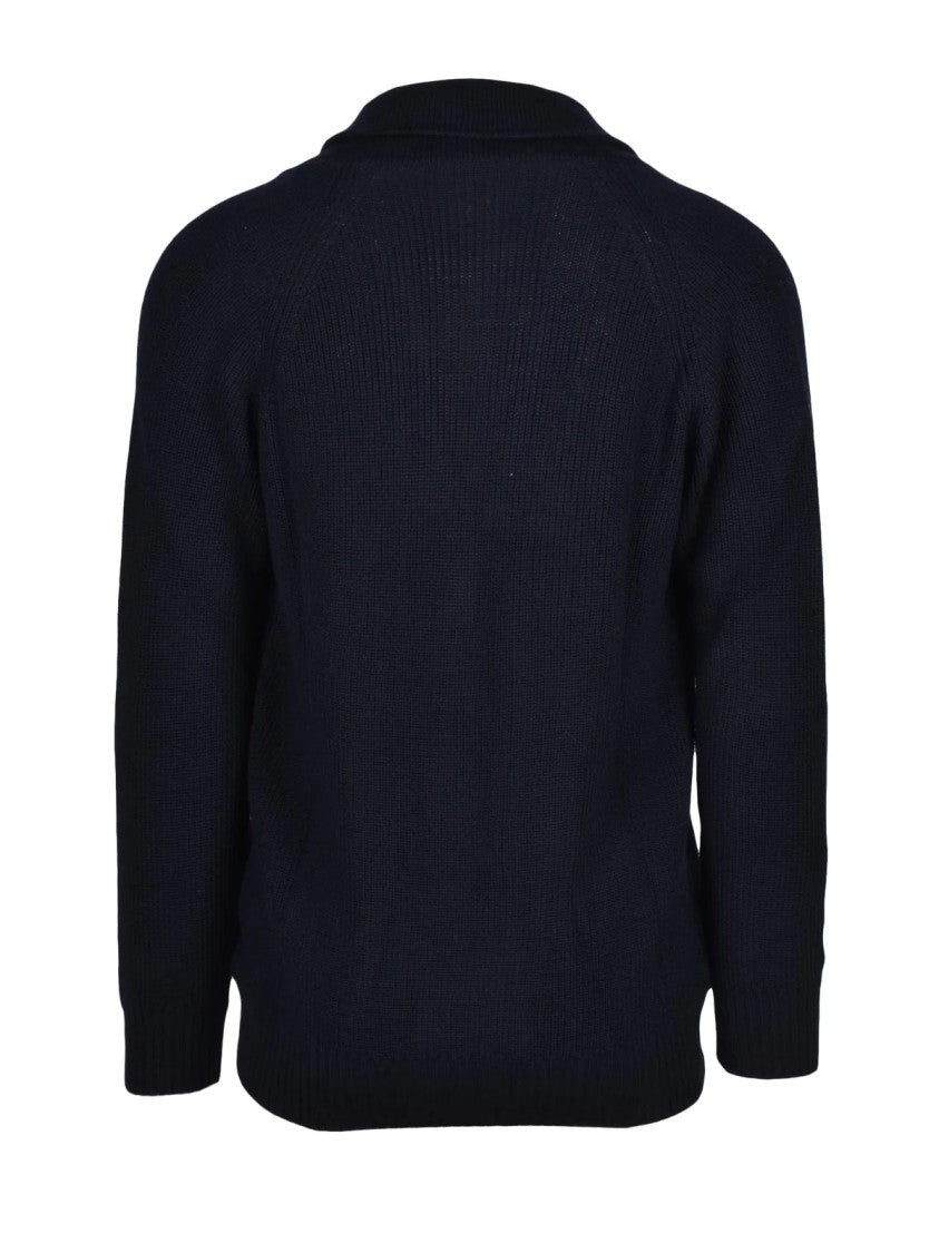 Cashmere Company P. Button-Front Navy Blue Cardigan With Raglan Sleeves