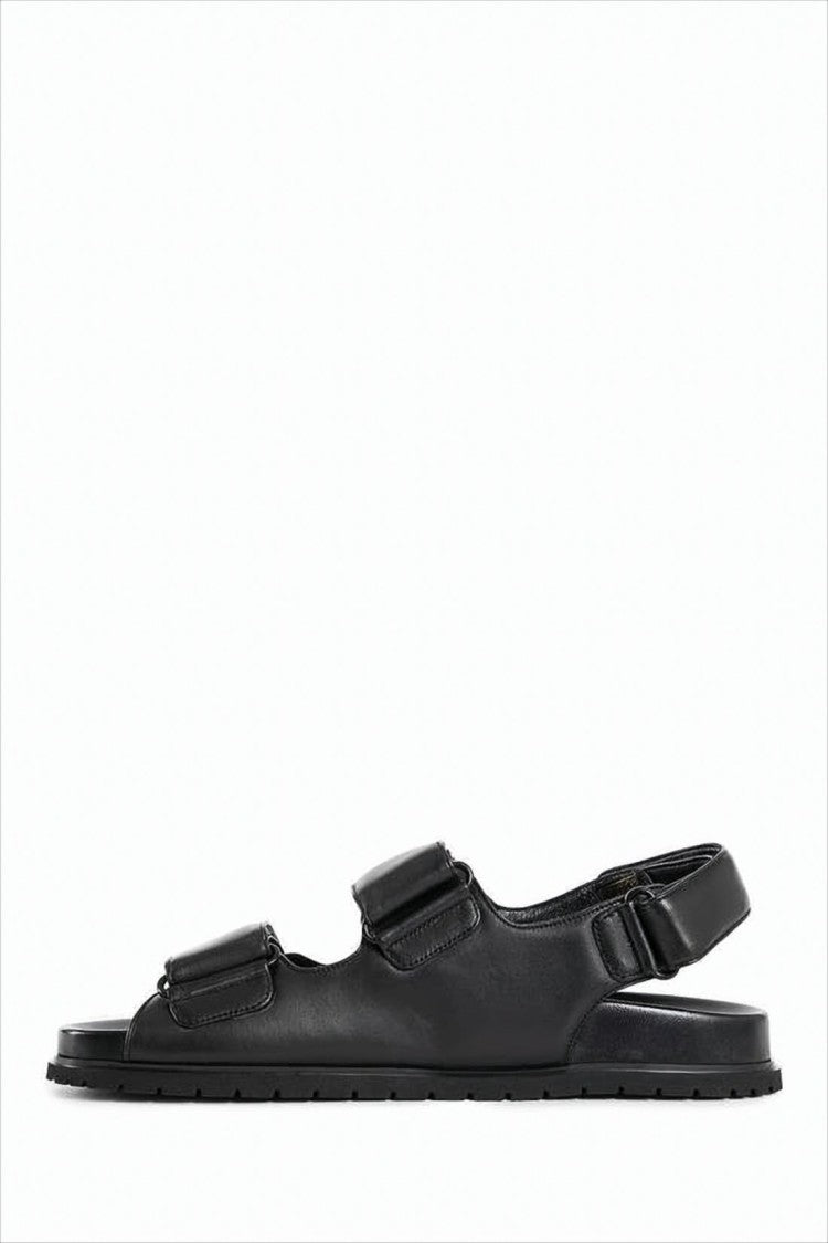 Prada Black Leather Sandals With Adjustable Straps And Metal Logo