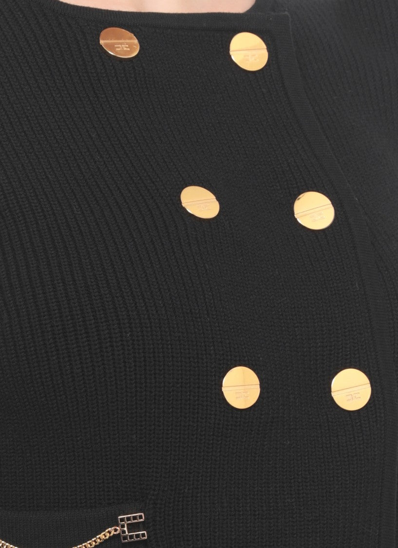 Elisabetta Franchi Double-Breasted Cropped Viscose Cardigan With Gold-Tone Buttons