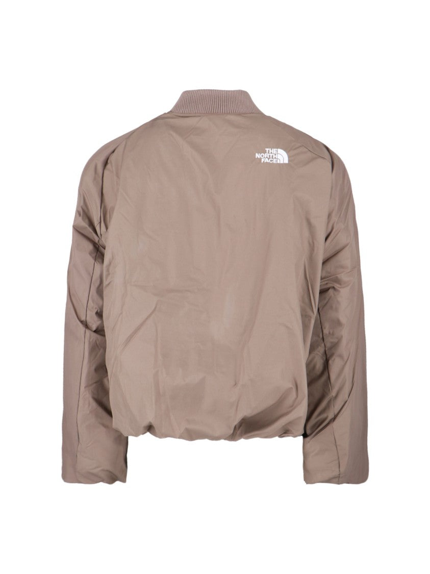 The North Face Beige Padded Bomber Jacket With Shawl Collar And Ribbed Trimming