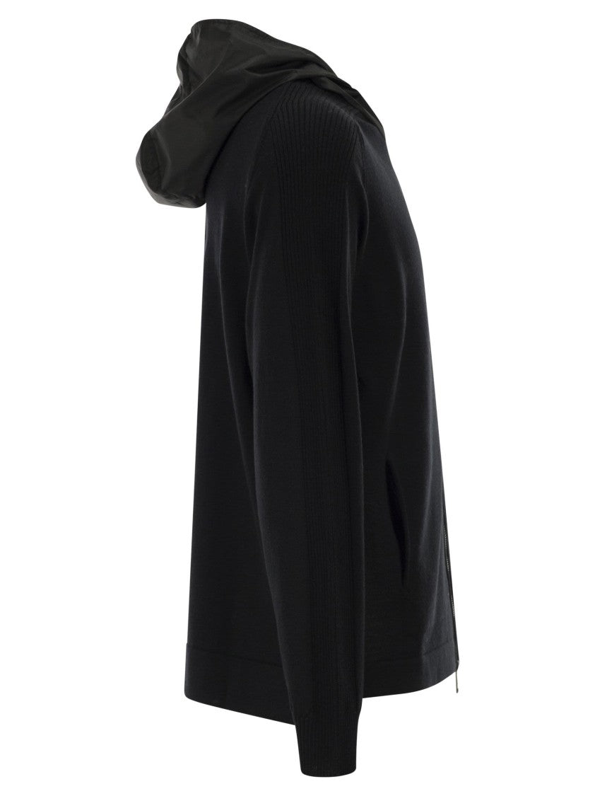 Premiata Wool Cardigan With Nylon Hood
