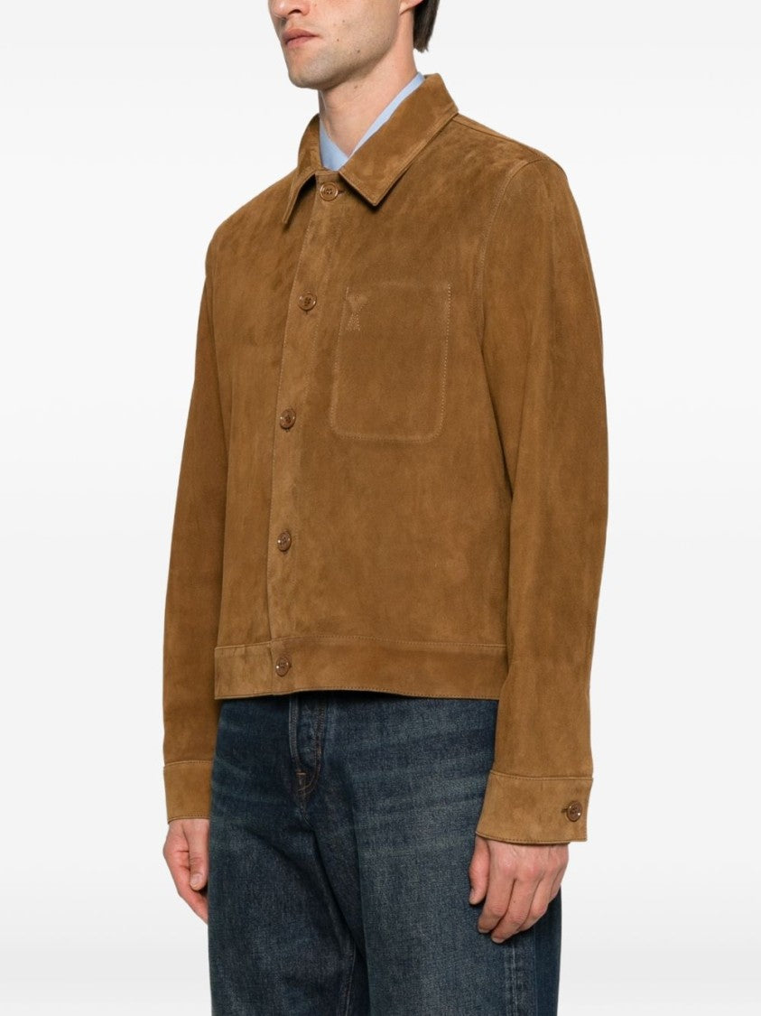 Ami Paris Cropped Boxy Jacket With Classic Collar And Soft Texture
