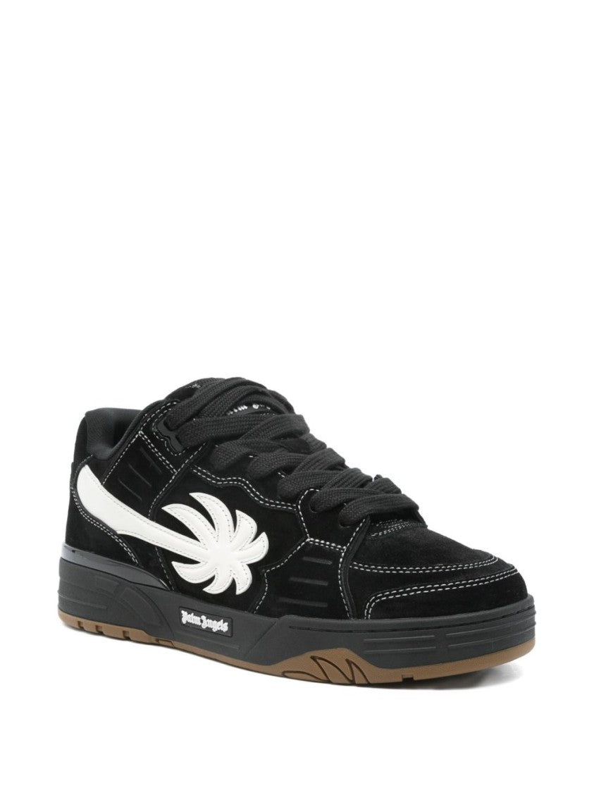 Palm Angels Black Low-Top Sneakers With White Palm Leaf Detailing