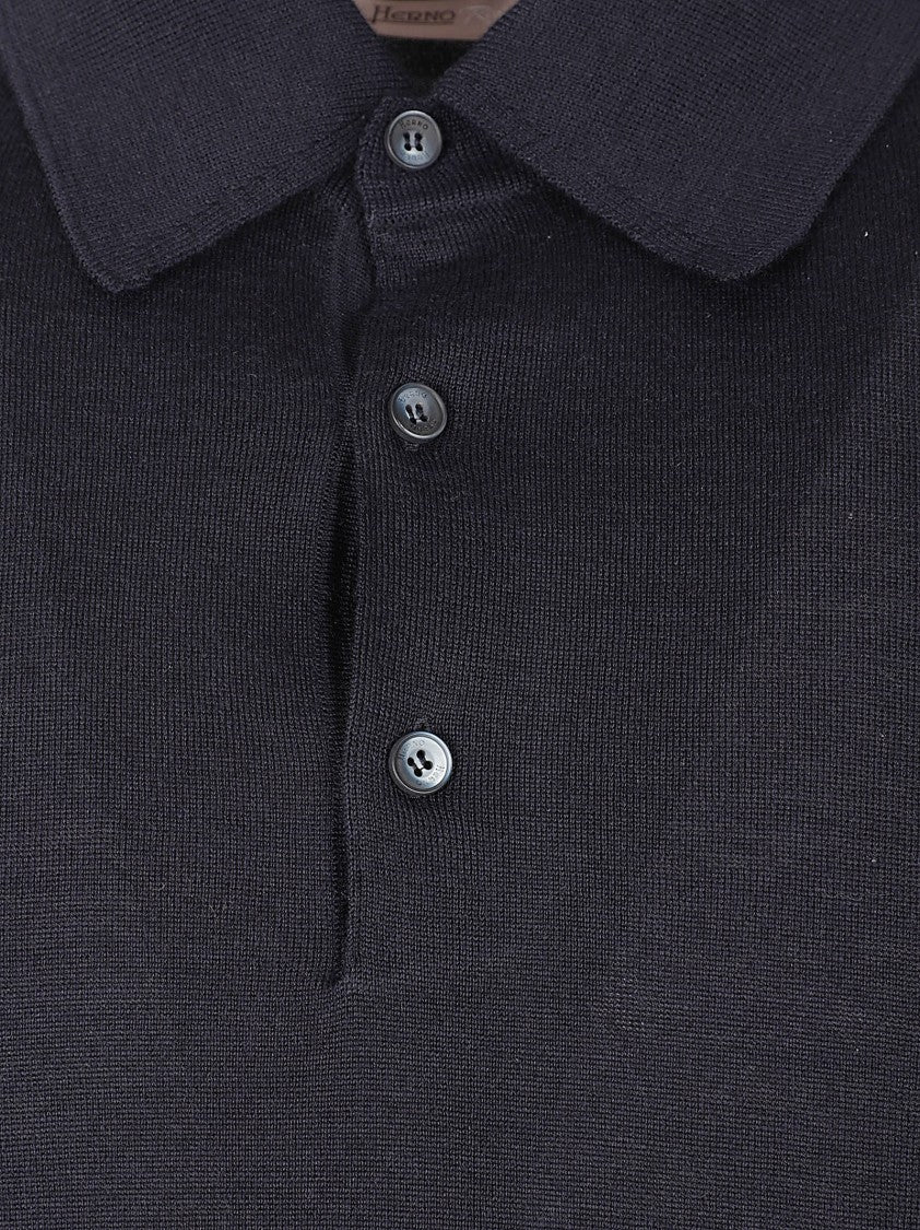 Herno Long-Sleeve Polo Collar Sweater With Fine-Knit Texture