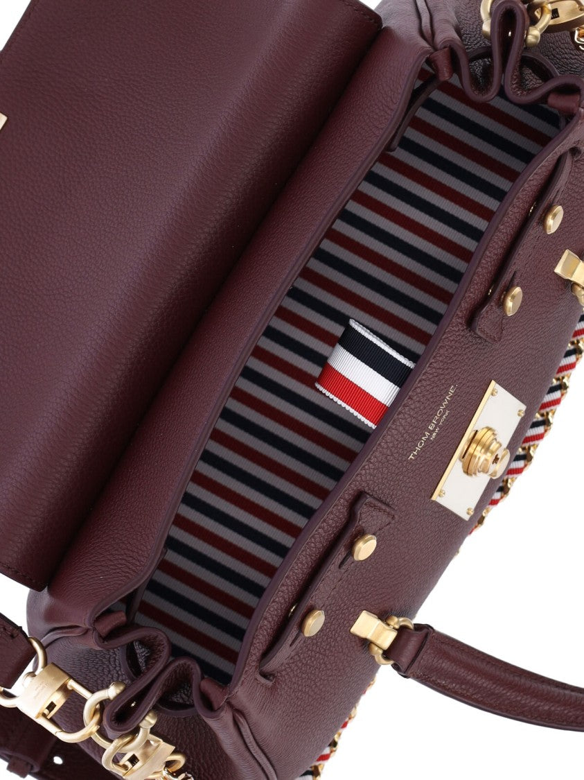 Thom Browne Bolton Bordeaux Leather Studded Small Tote Bag