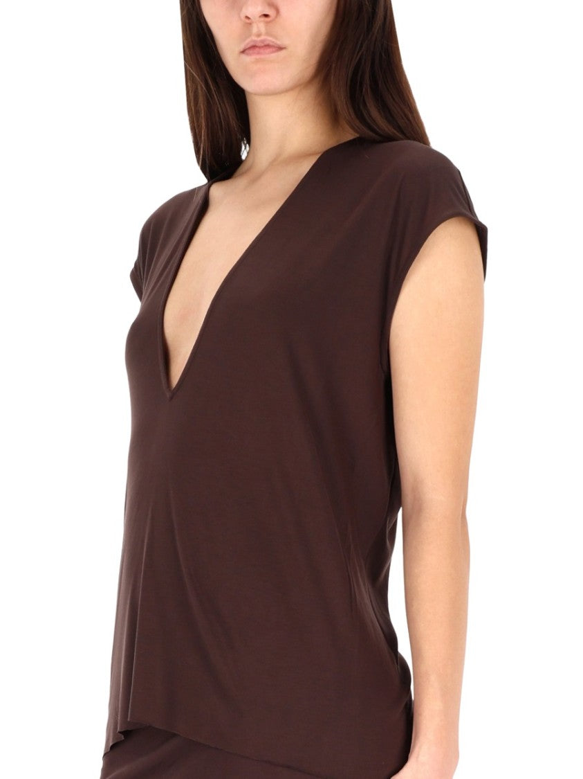 Rick Owens X Lilies Deep V-Neck Brown Viscose Top