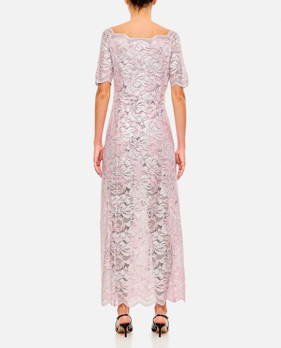 Rabanne Intricate Lace Maxi Dress With Raw Cut Neckline