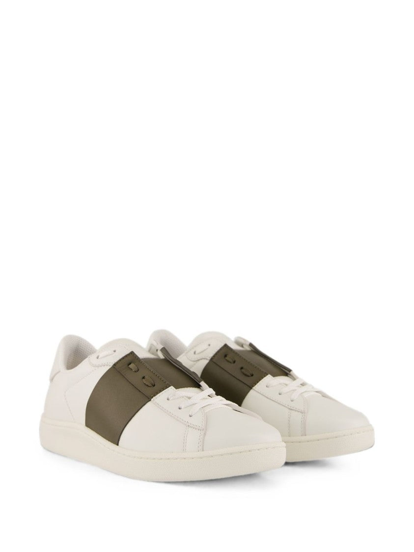 Valentino Garavani White Leather Olive Strap Sneakers