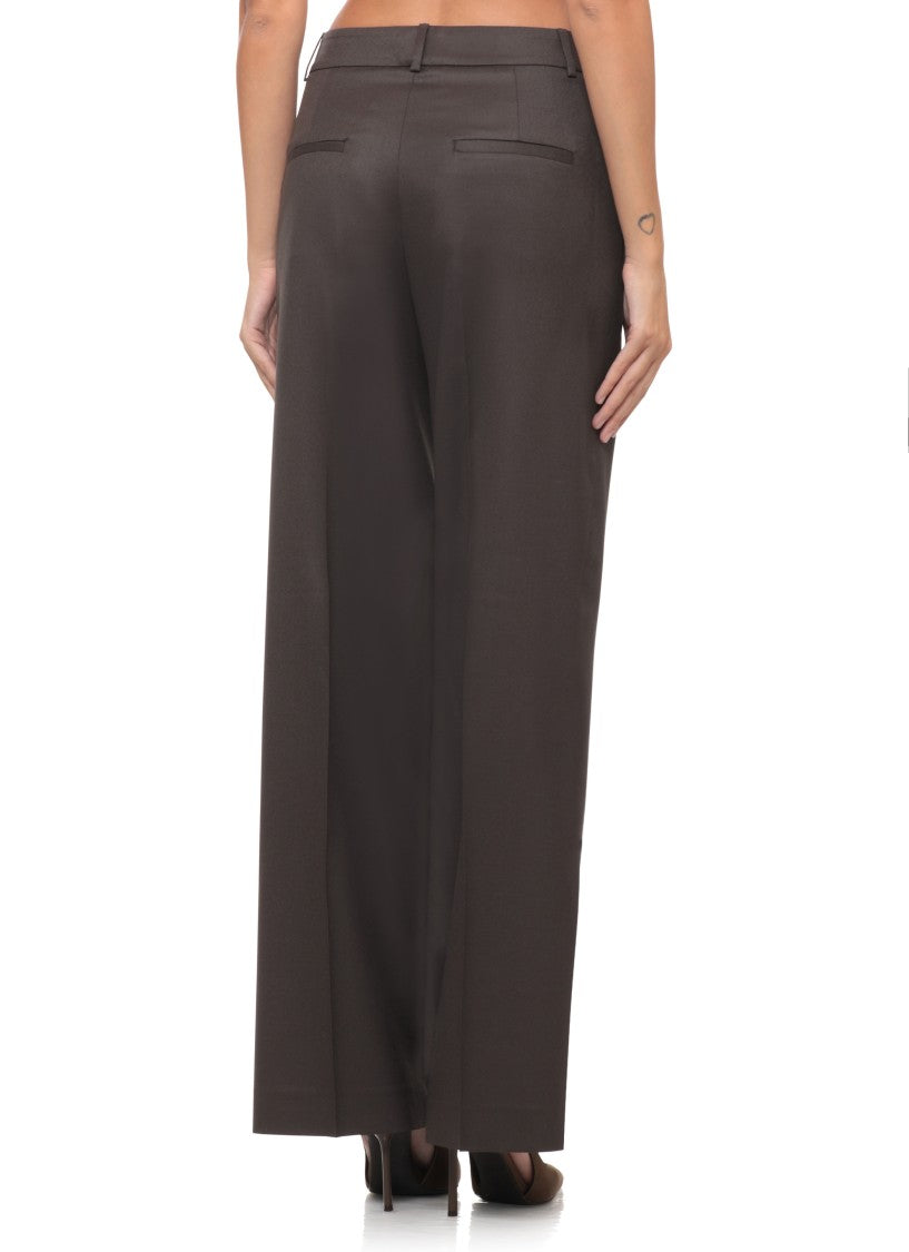 Peserico Dark Brown Wide-Leg Tailored Wool Pants