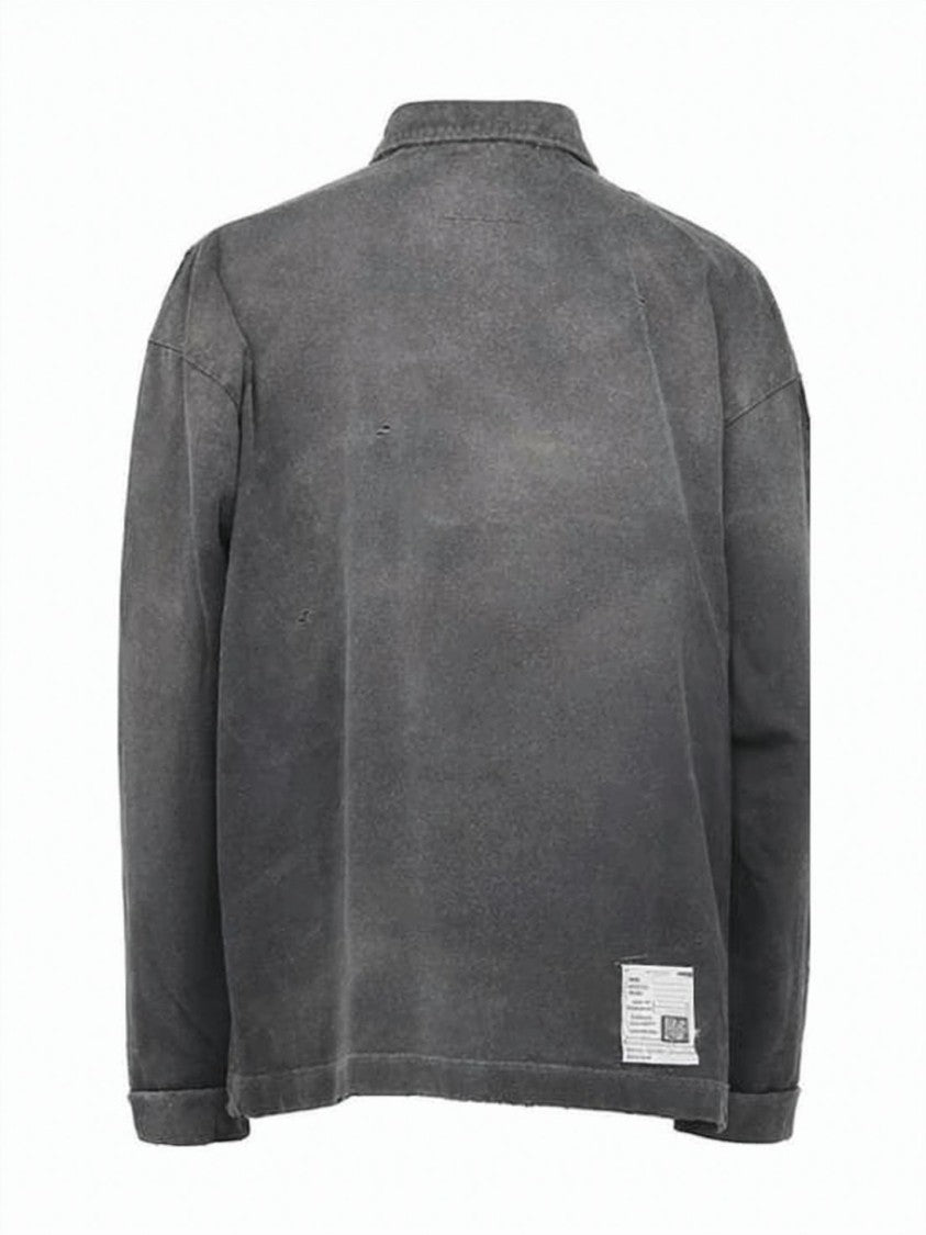 Maison Mihara Yasuhiro Washed Black Long-Sleeve Polo Shirt